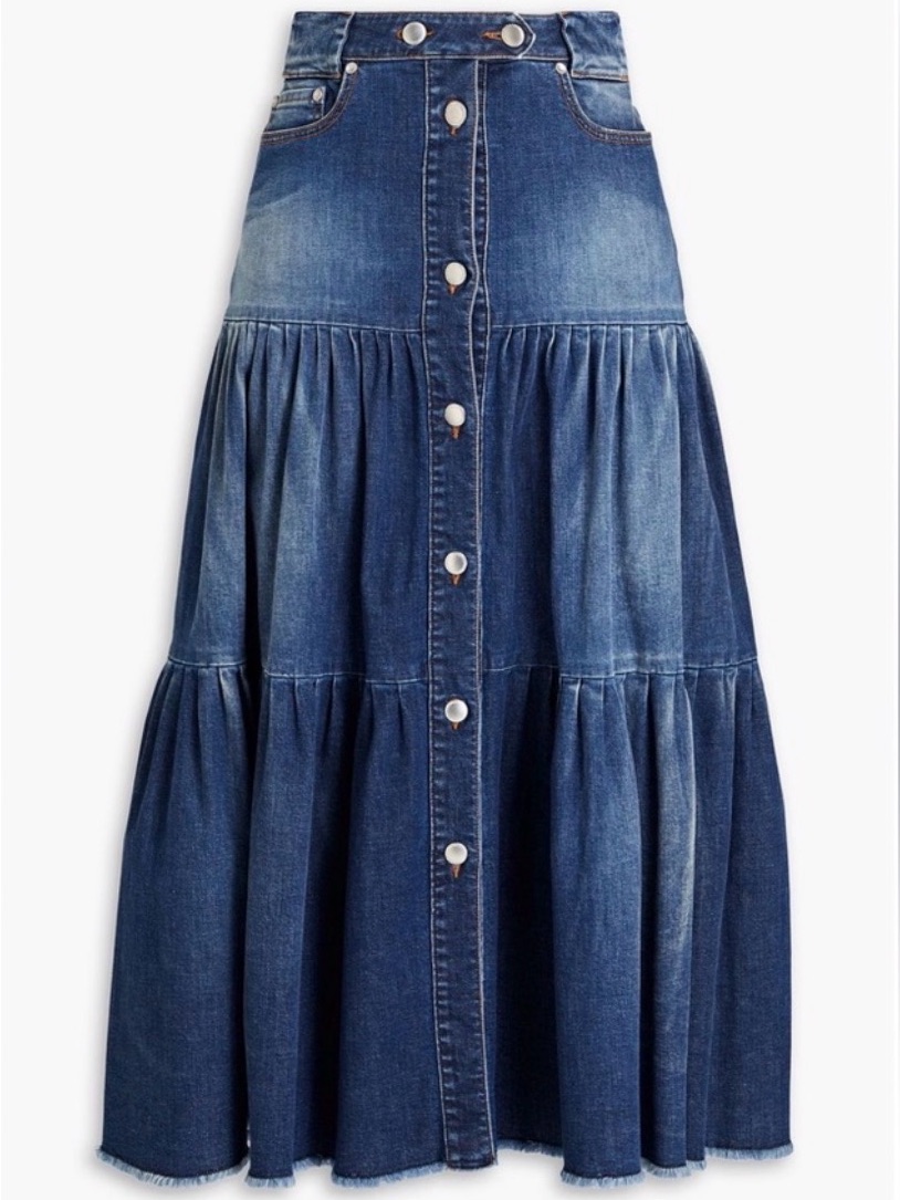 Red Valentino Tiered Faded Denim Midi Skirt